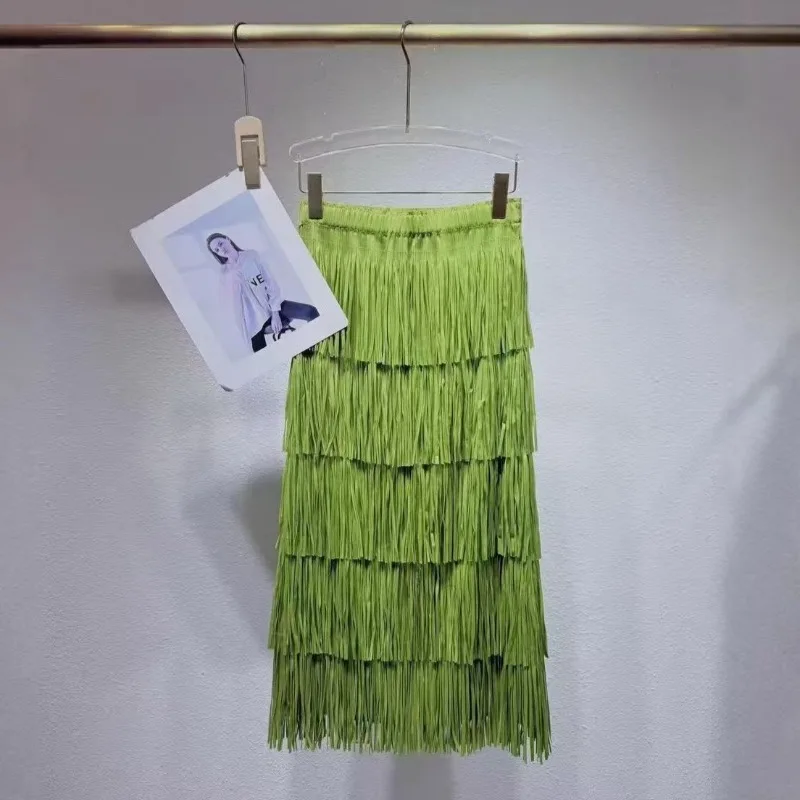 

Плиссированная юбка Miyake 2026: Новая модная модель с бахромой, эластичным поясом, без складок, многоярусная, простая, эластичная, повседневная женская одежда
