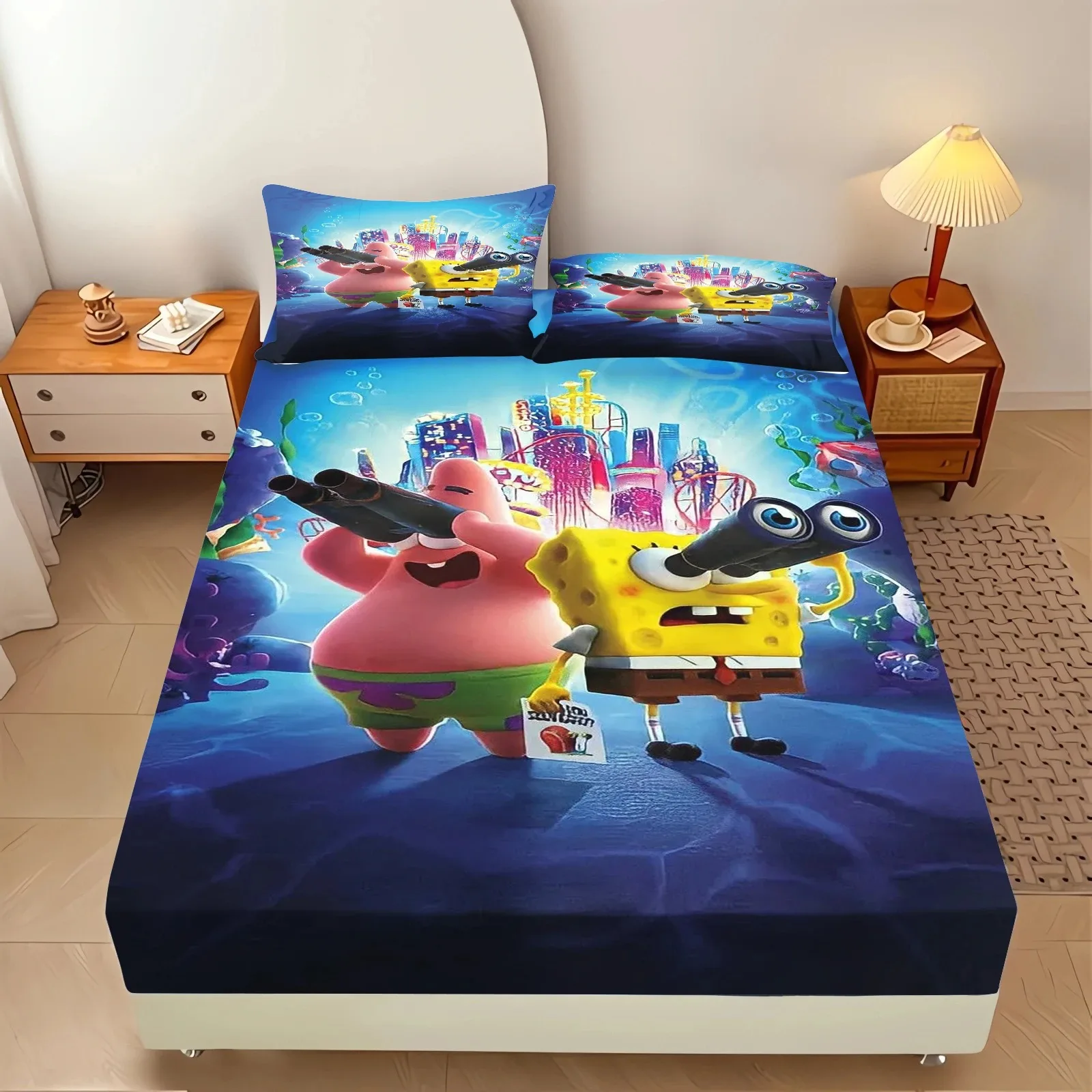 

Spongebob Anime Fitted Sheet for Boys and girls,Cartoon 3d SpongeBobed Fitted Sheet Set,Suitable for 5-30cm high mattresses