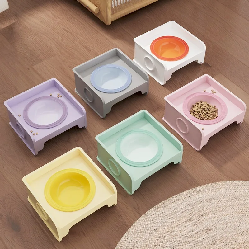 Pet cube cat bowl rack dining table can be spliced dog bowl ceramic pet bowl water bowl food leak proof neck guard