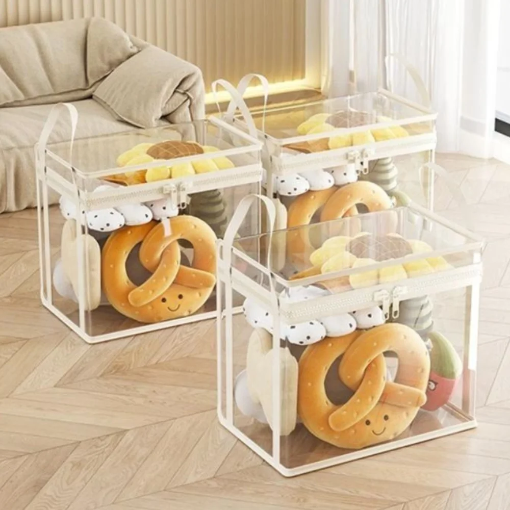

Large Capacity Stuffed Toy Storage Box PVC with Handle Doll Organizing Bag Multifunctional Organizer Clear Plush Toy Storage Bag