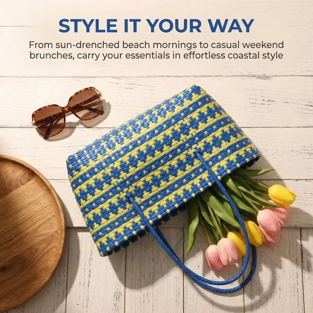 

Hollow Out PVC Vegetable Basket Bag Bohemian Style Waterproof Beach Tote Bag Large Capacity Vacation Style Beach Bag Girls