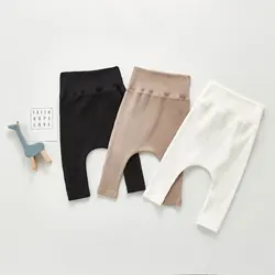 Spring And Autumn Newborn Infant Baby Boys And Girls Cotton Solid Color High Waisted Leggings Kids Fashion Baby Clothing