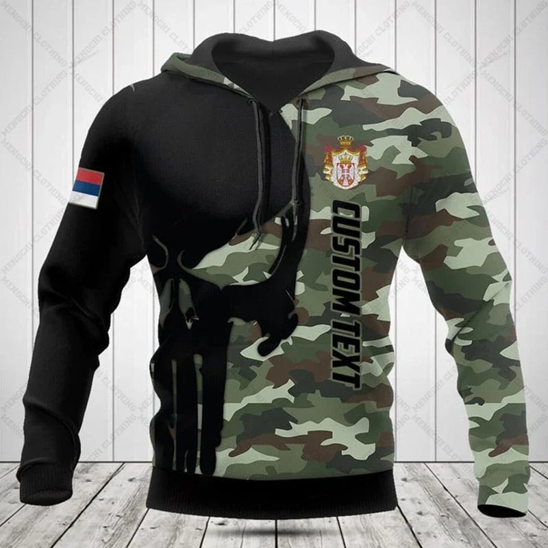 

2024 Custom Name Serbia Camo Skull Pattern Hoodies Winter Loose Fashion Sweatshirts Casual Daily Clothing Oversized Streetwear