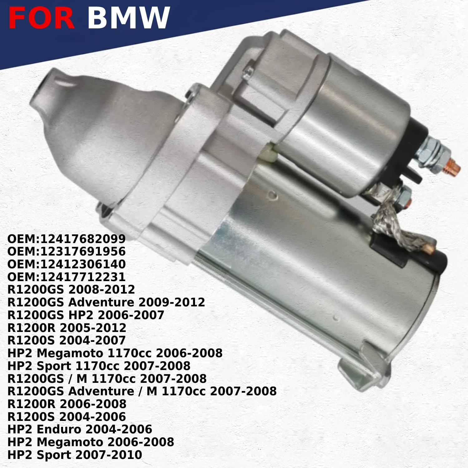 

Motorcycle Starter Motor For BMW HP2 1170cc R1200GS R1200R R1200S Adventure, OEM:12417682099/12317691956/12412306140/12417712231