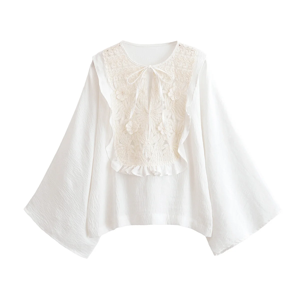 

Korejepo 2025 New Women Fashion European and American Style Water-soluble Lace Patchwork Shirt Top