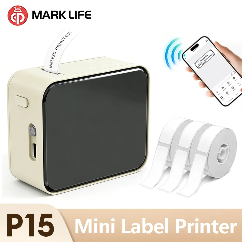 Marklife P15 Thermal Label Printer Mini Handheld Bluetooth Wireless Labeling Machine With Adhesive Label For Price Tags Noink