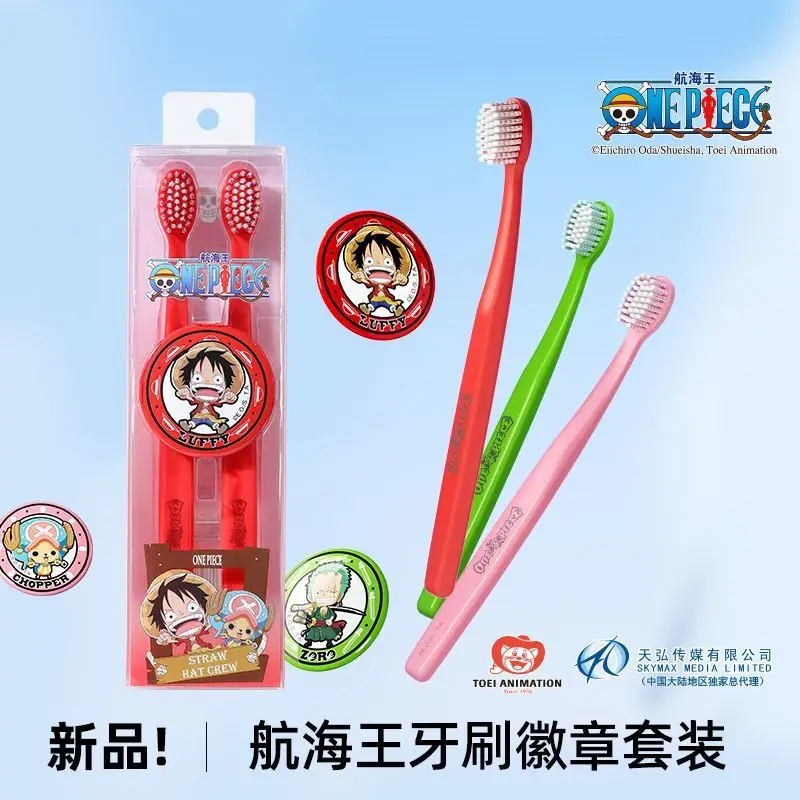 

2Pcs Children's Toothbrush One Piece Teenager Soft Bristle Toothbrush Monkey D. Luffy Send Badge Holiday Gift Toothbrush