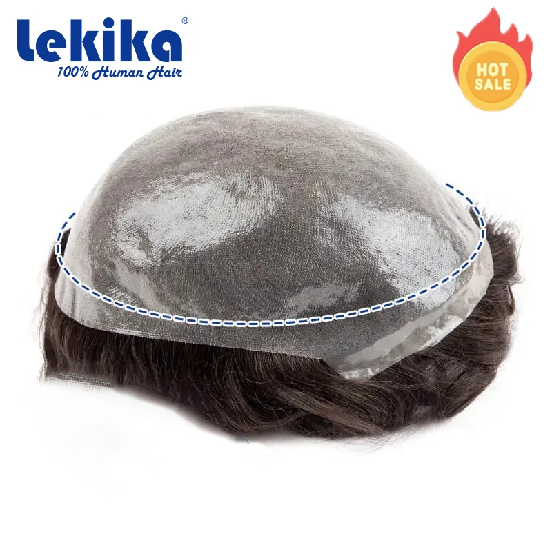 

100%Human Hair Hair Prosthesis For Men With Double Knotted Men's Hat 0.06-0.08mm Hair System For Man 6" Sexy Accessories For Men