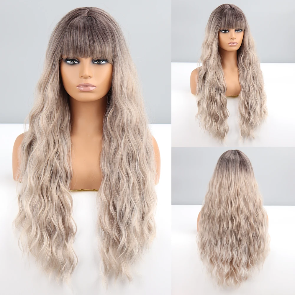 

Synthetic Ombre Brown Light Blonde Platinum Long Wavy for Women Middle Part Hair Wig Cosplay Natural Heat Resistant Wig