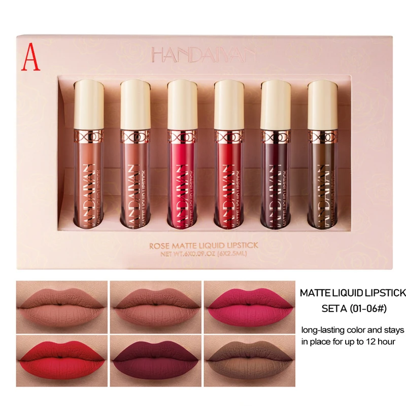 HANDAIYAN 6pcs/ Box Lipstick Set Matt Nude Velvet Lip Gloss Lips  Waterproof Longlasting  for Makeup Cosmetics Set