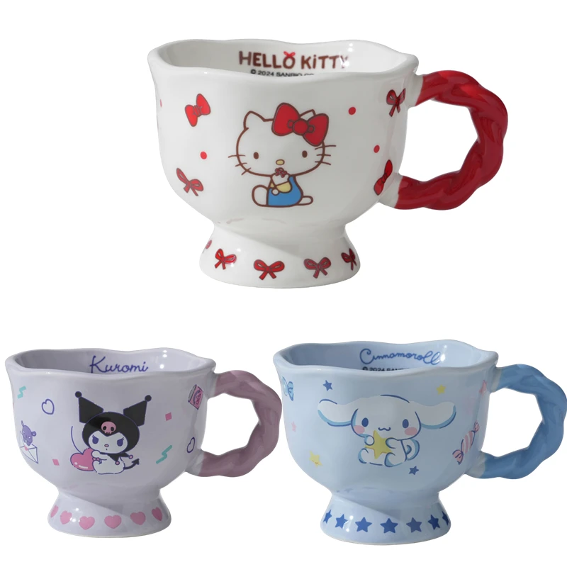 Kawaii Sanrio อะนิเมะอุปกรณ์ต่อพ่วง My Melody Kuromi Hello Kitty การ์ตูนเซรามิค Goblet สาวดื่มแก้วของขวัญวันเกิด