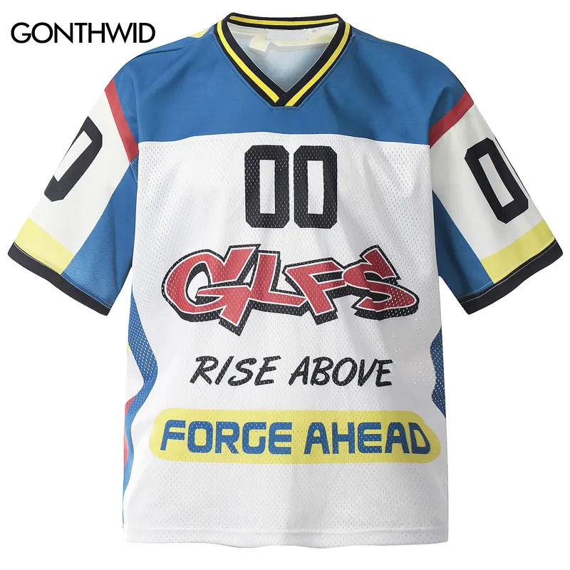 

Men Vintage Mesh Jersey T-Shirt Y2 Graphic Printed Patchwork Oversized Tshirt Hip Hop Harajuku Casual Urban Streetwear Top