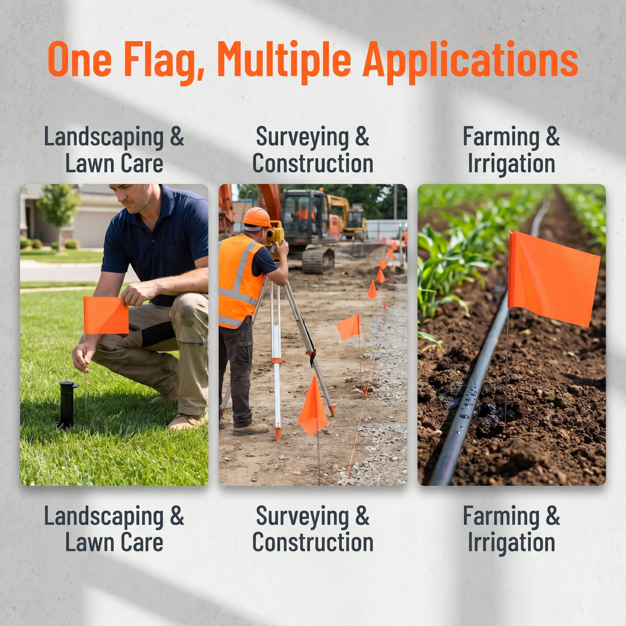 40Pcs Orange Marking Flags 15x5 Inch Steel Wire Yard Lawn Sprinkler Landscape Survey Construction Boundary Land Marking Flags