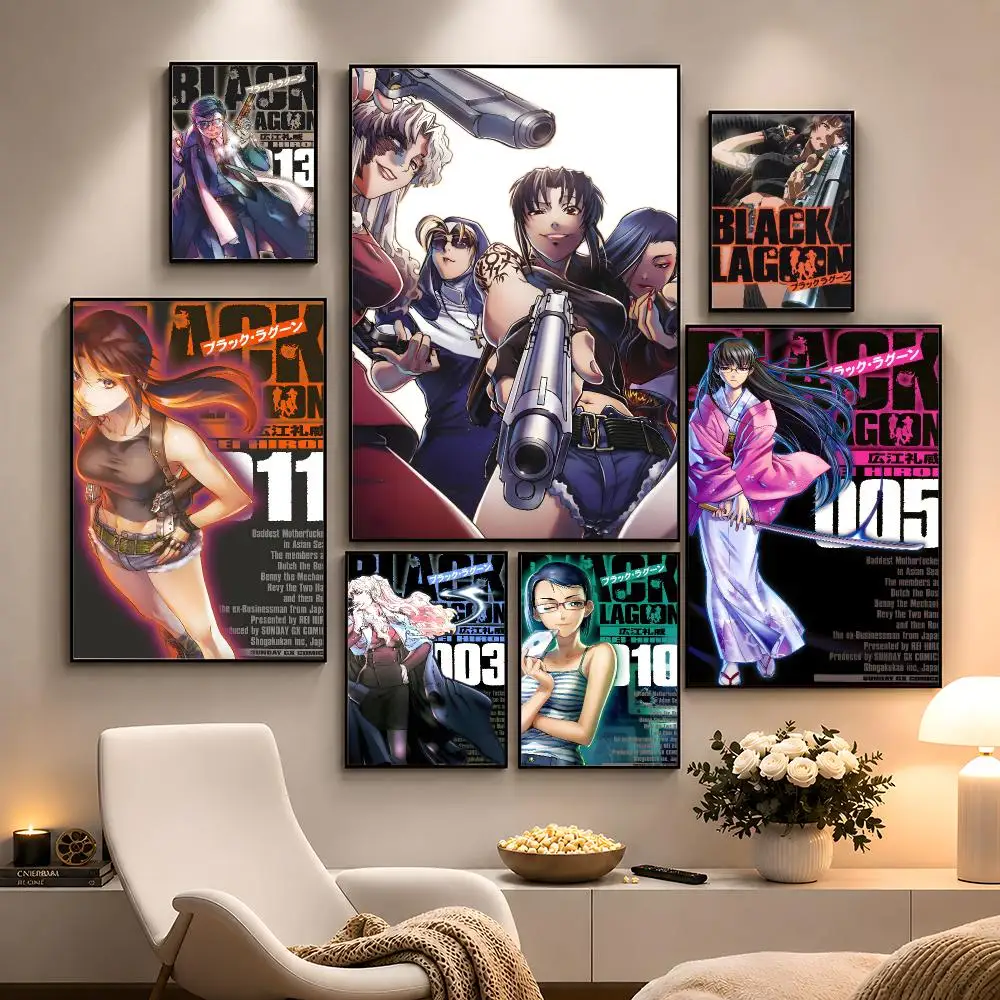 Anime Black Lagoon Revy Action Poster Peel And Stick Wall Art PP Waterproof HD Bedroom Living Room Home Decor Gift