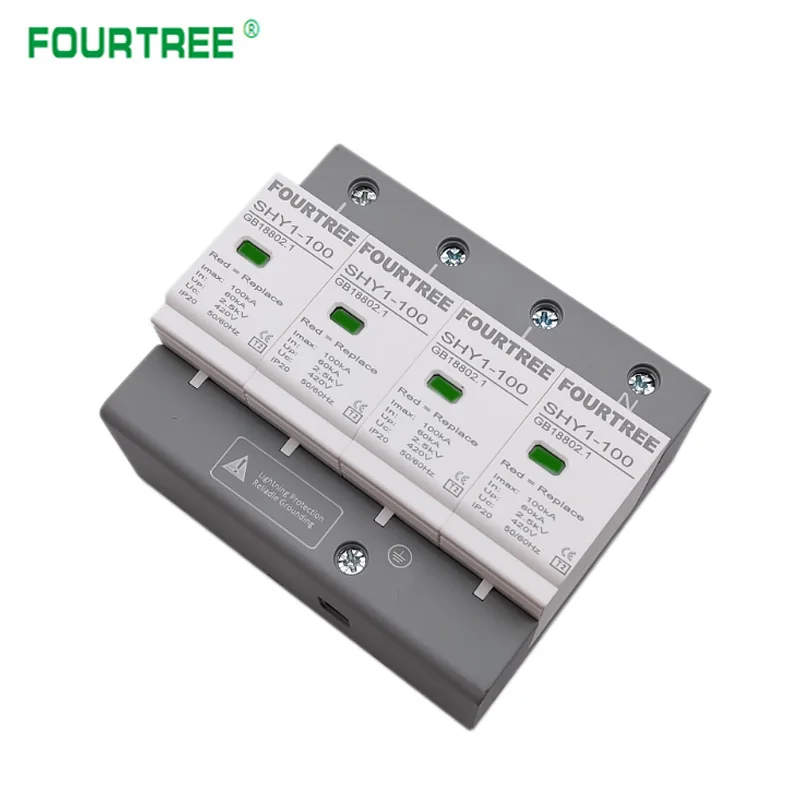 SPD Surge Protective Device AC 3P+N 40~80KA 60KA~100KA 385V 420V House Lightning Protection Arrester Low-Voltage Protector