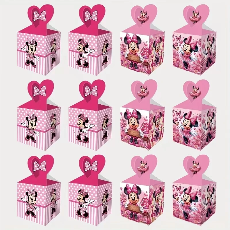 Décoration de fête sur le thème de Minnie et Mickey Mouse, 12 boîtes à bonbons en papier, boîte à popcorn, boîte cadeau pour enfants, fournitures pour fête d'anniversaire