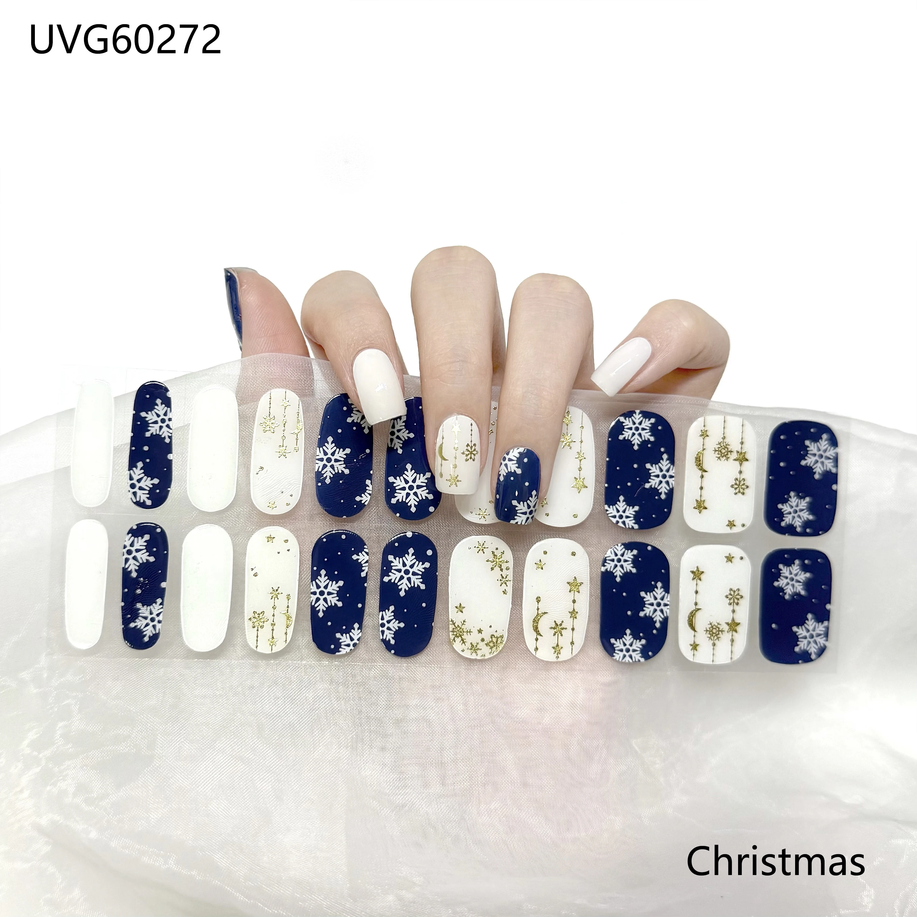 22Tips Christmas Semi-Cured Nail Wraps Simple Color Adhesive Waterproof Long Lasting Gel Nail Stickers for Manicure UV Lamp Need