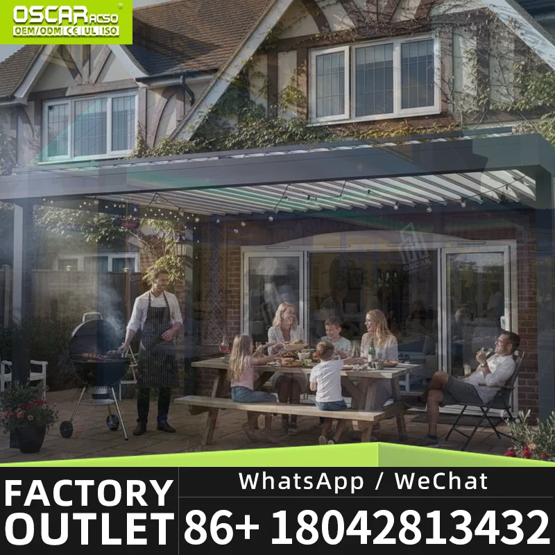 Outdoor Retractable Waterproof Manual Aluminium Louvered Roof Structure for Garden Patio Balcony pergola