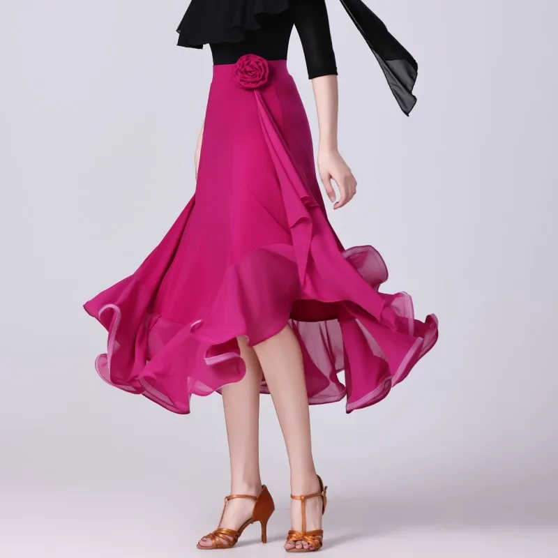 Romantic Modern Midi Skirt with Small Bottle Cap Half Skirt for Social Dancing Square Dancing Large Flounce Skirt