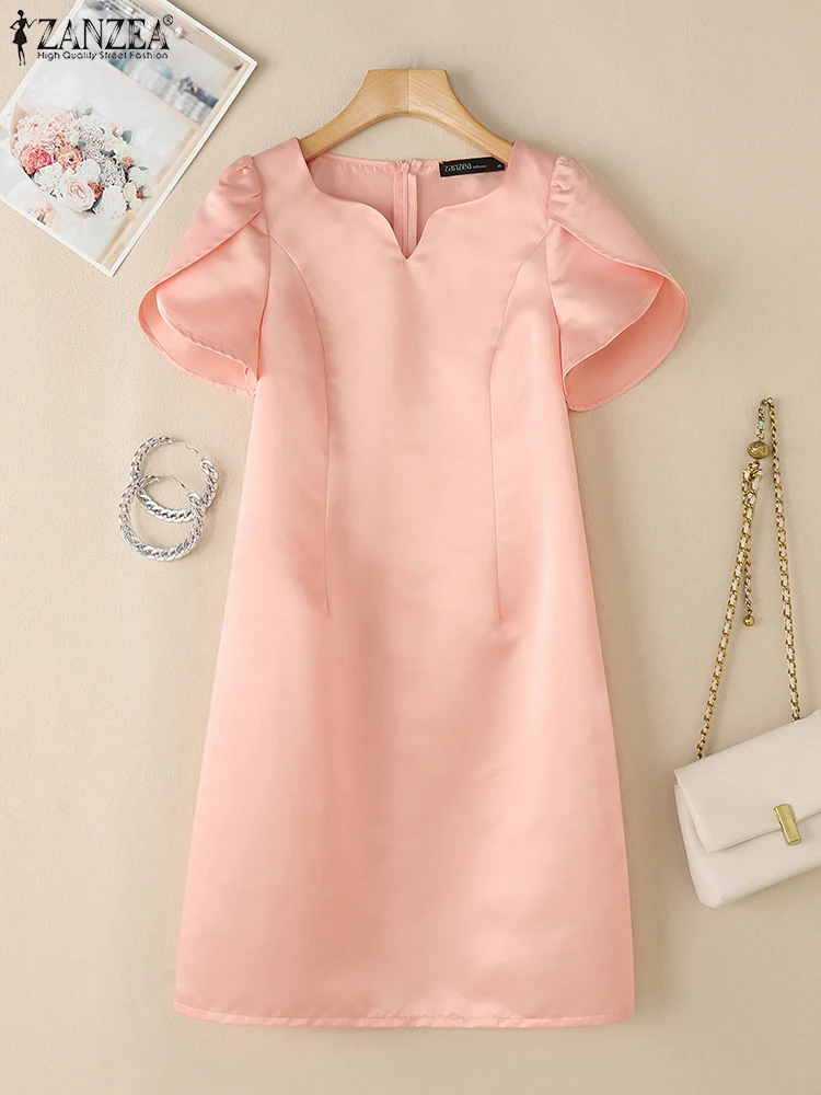 ZANZEA été robe en Satin élégant femmes robes 2025 mode à manches courtes fête genou longueur robe d'été élégant décontracté VWork estidos