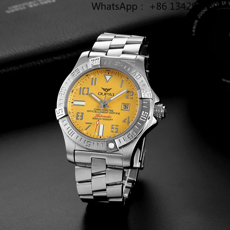 OUPAI 2022 New Arrival Sea Wolf Averager  Design Yellow Dial Deep Waterproof Sports Watch Man Automatic Luxury Big 46mm Watch