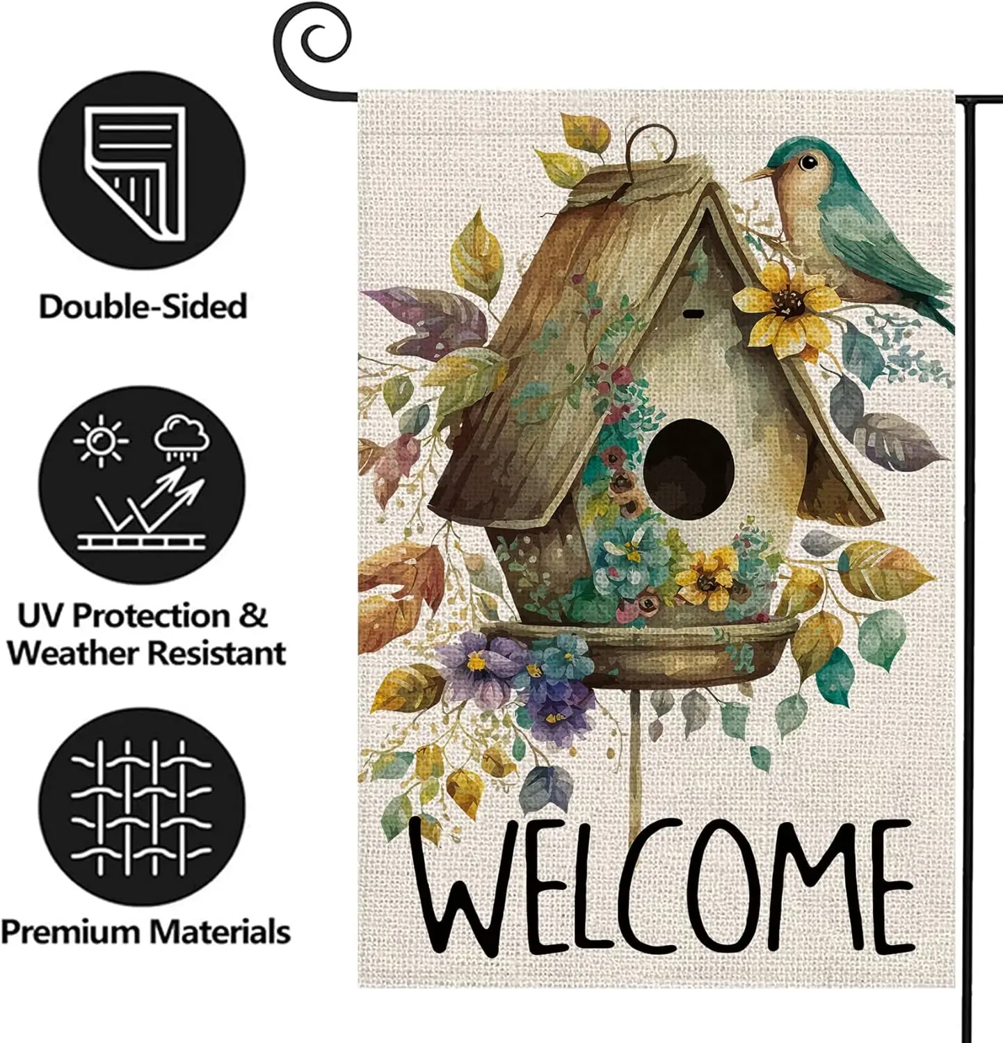 Texupday Welcome Multicolour Leaves Floral Birdhouse Double Sided Vertical Burlap Garden Flag Spring Summer Rustic Farmhouse Hol