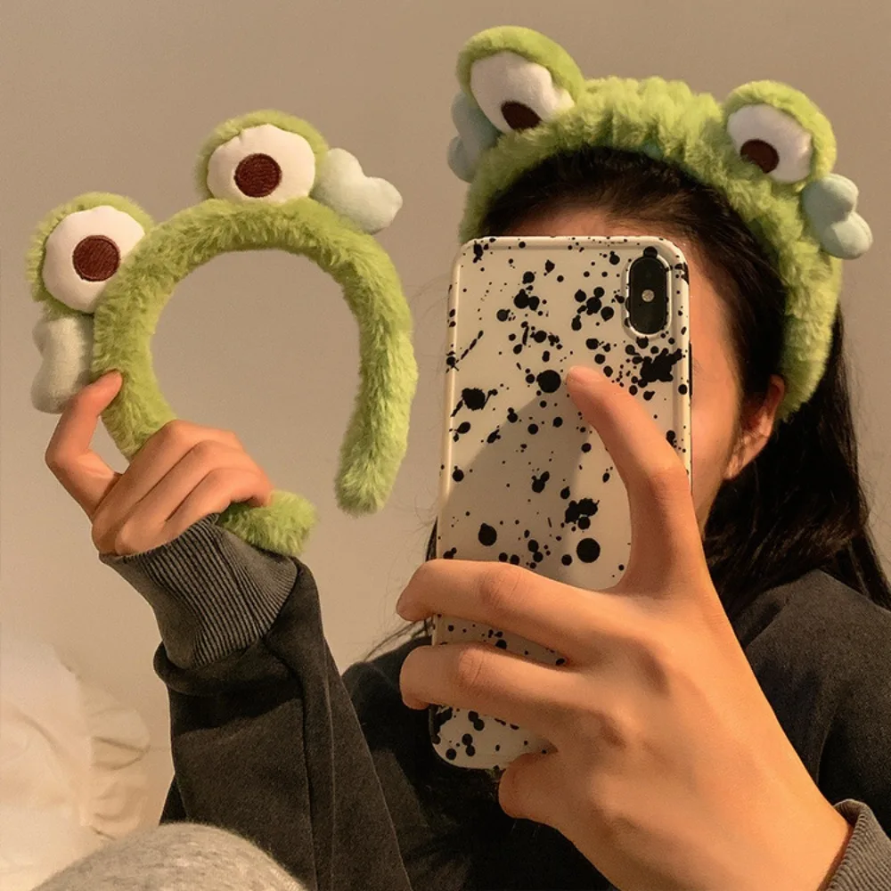 Big Eyes Frog Plush Hair Bands Headwear Makeup Wash Face Frog Headband Wide-brimmed Hair Hoop Cute Animal Girls Hair Accessories