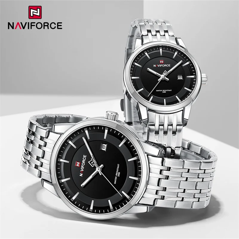 NAVIFORCE Brand New Couple Watch Fashion Business Stainless Steel Strap Lover's Casual Waterproof Luminous Quartz Wristwatches