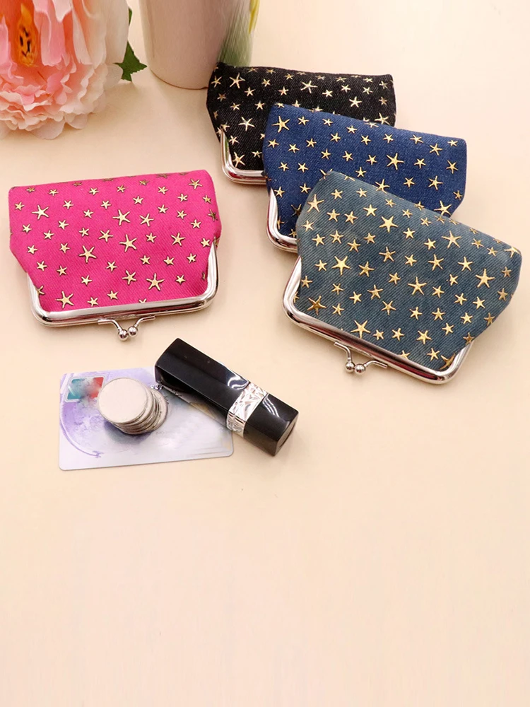 Elegante Vintage-Stil Münzbörse, Klippverschluss Damen Sternenmuster Organizer Kleine Geldbörse Kartenorganizer Tasche – Detail 2