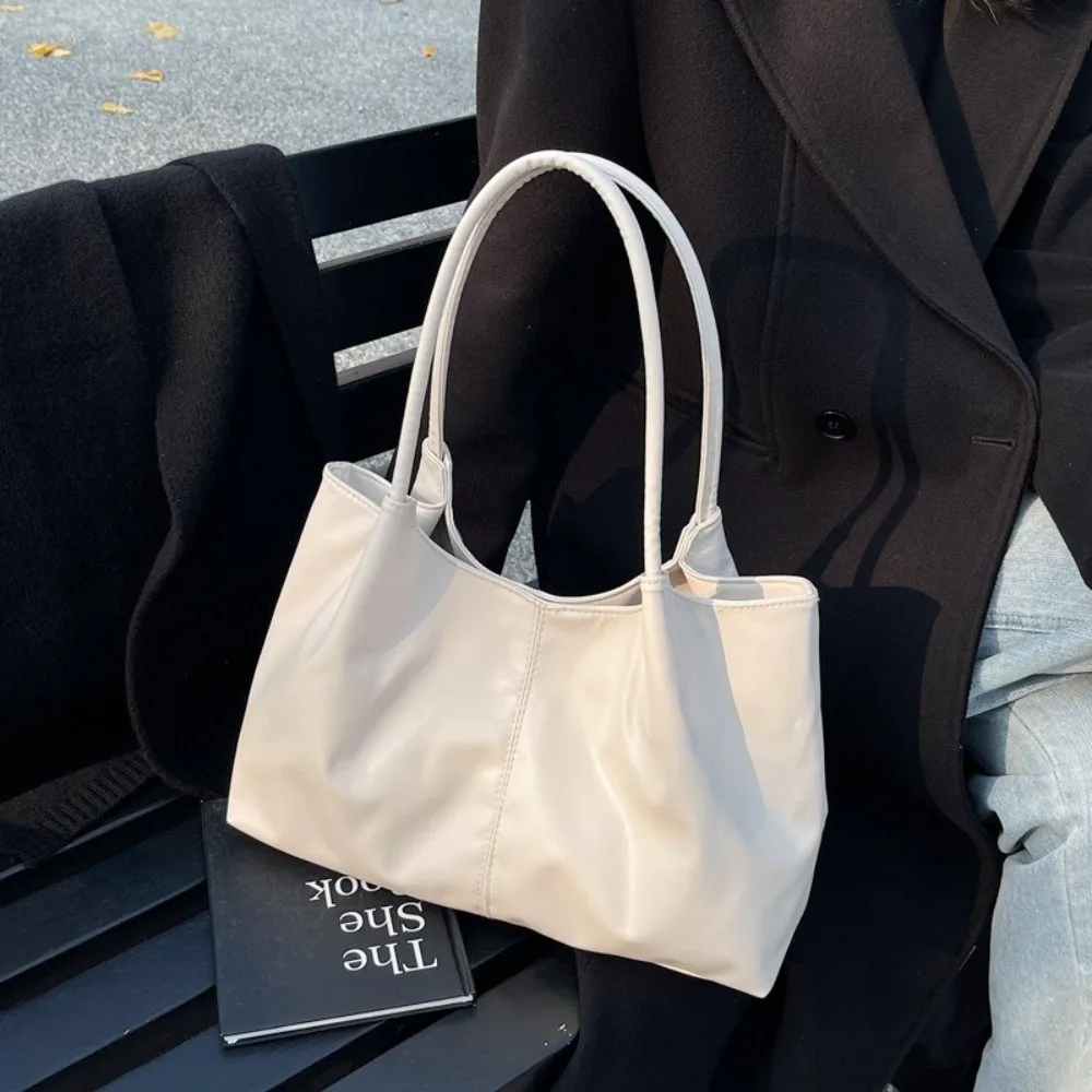 

Casual Magnetic Buckle Tote Bag Large Capacity PU Leather Underarm Bag Solid Color Women's Handbag Girl