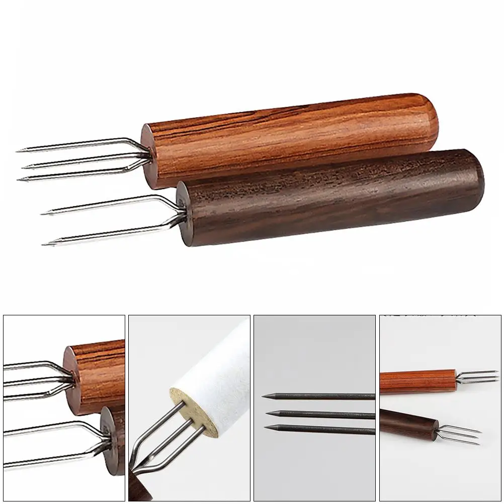 

2 Pcs Wood Handle Moxibustion Fork Durable Three Cone Prong Moxa Extender Moxibustion Tool Massage Relaxation Accessories Ebony