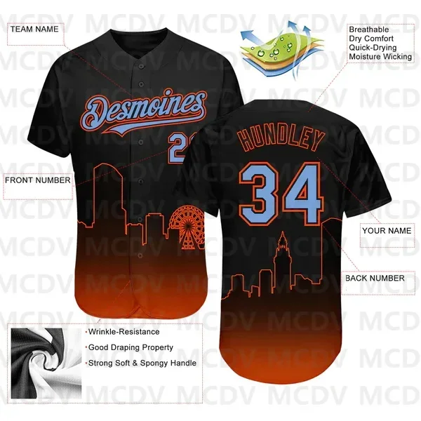 Custom Black Powder Blue-Orange 3D Miami City Edition Fade Fashion Authentic Baseball Jersey