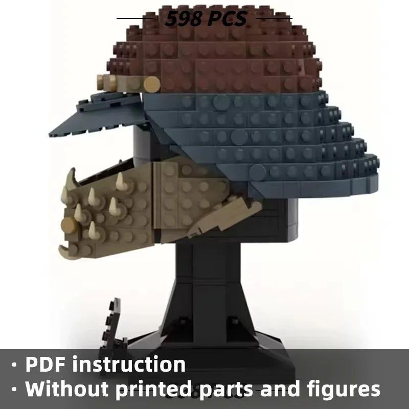 MOC Sci-Fi Space Guard Helmet Bust Building Blocks 598Pcs, Alien Mercenary Mask Bricks Replica Model Adults