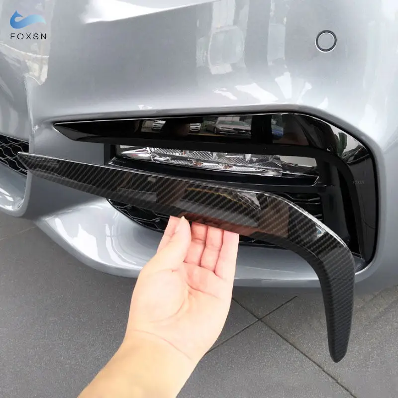 Car Accessories Carbon Fiber Pattern Head Front Fog Lights Lamp Eyelid Cover Strips Trim For BMW 5 Series G30 2018 - 2022