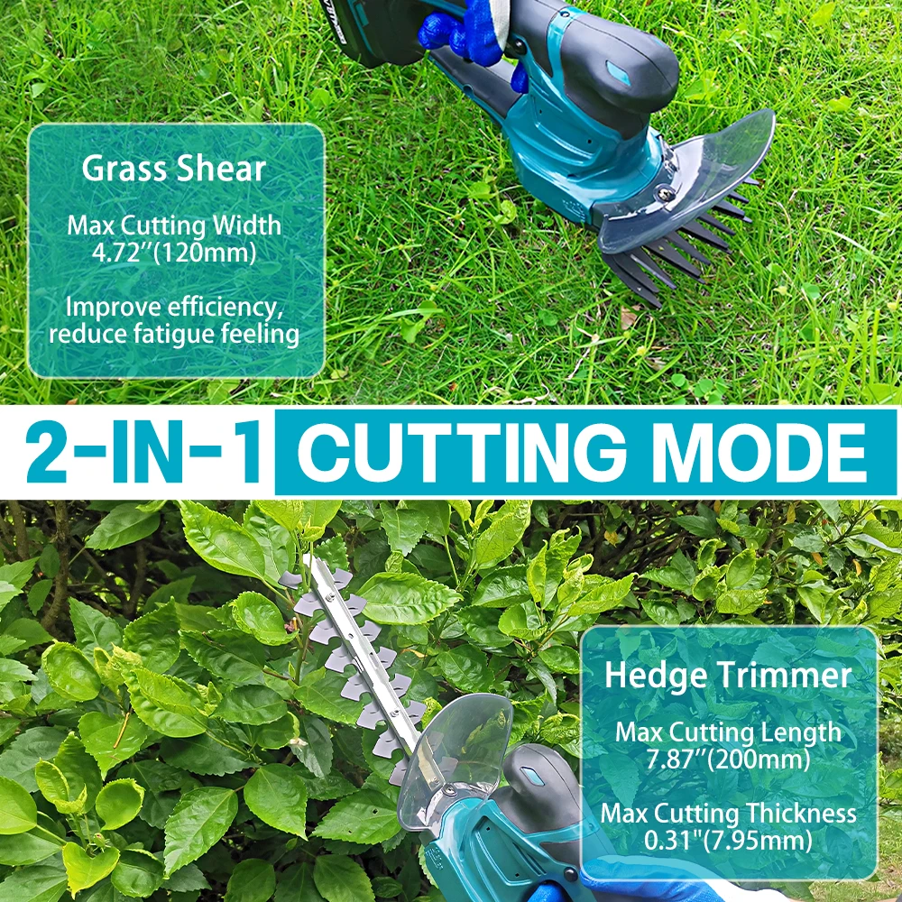 Imagem -02 - Cordless Recarregável Elétrica Hedge Trimmer Jardim Grama Arbusto Tesoura Fit Ferramenta de Poder Makita 18v Bateria em 21v