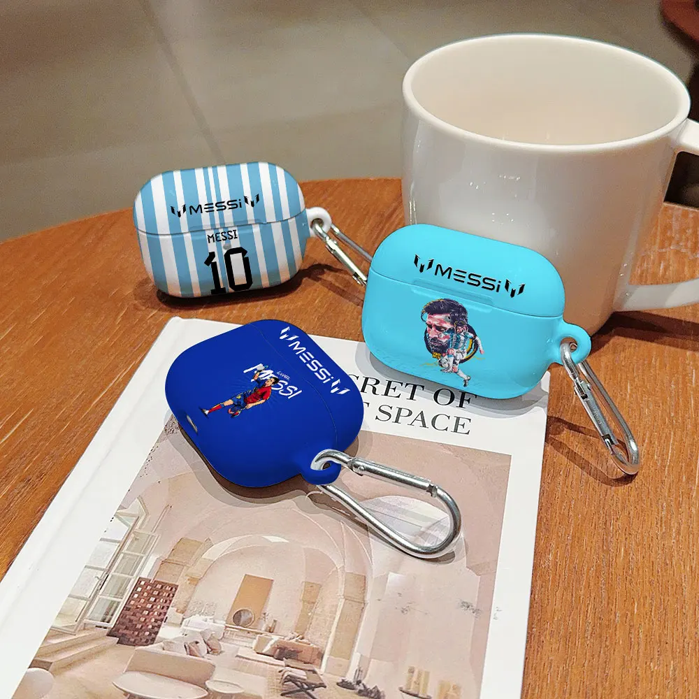 ฟุตบอล-Star M-MessisกันกระแทกGlossy HD Hard PCหูฟังสําหรับAirPods 1 2 3 4 Pro Pro2 พร้อมตะขอโลหะ