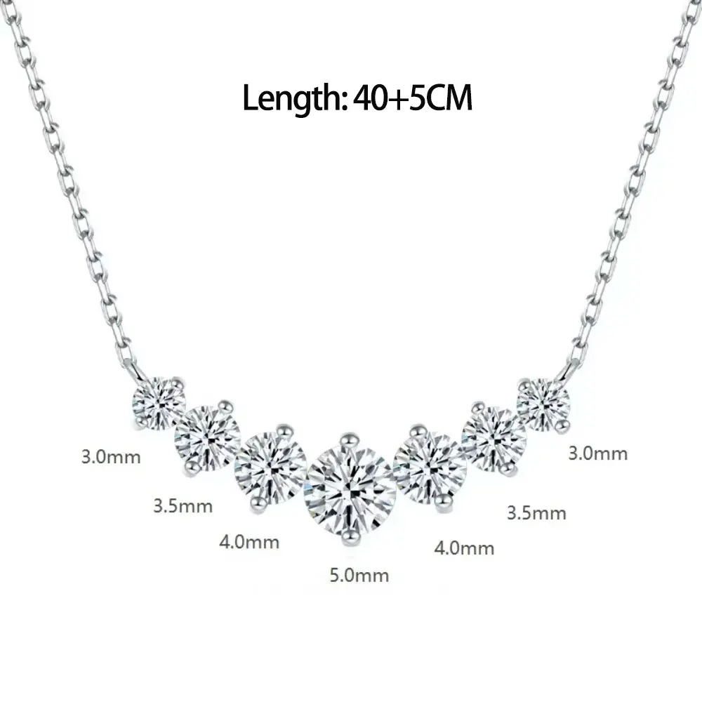 Pretty Beauty 7 Stones Graduated Moissanite Necklace S925 Silver Curved Bar Smile Pendant Necklace Dainty Jewelry Gift for Women
