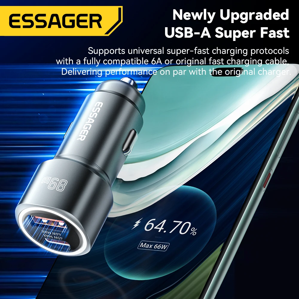 Essager USB Car Charger 89W QC4.0 Fast Charging USB Type C Car Phone Charger For iPhone 15pro Oppo Huawei P60 Pro Car Charger