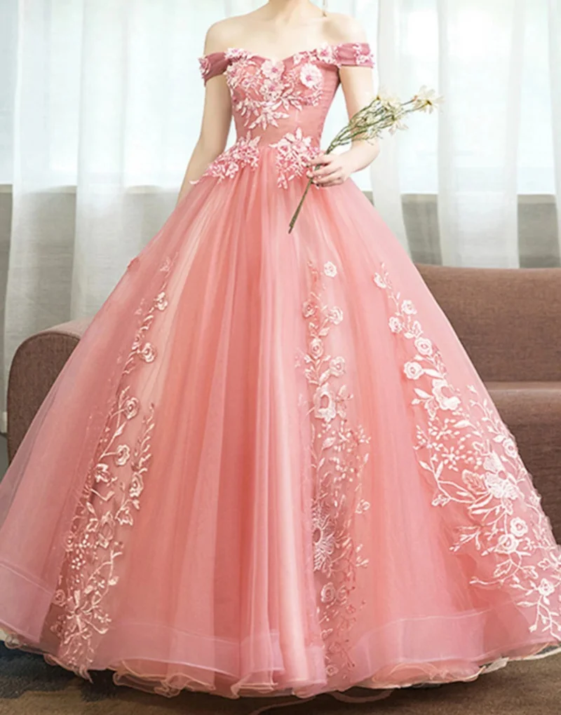 

Evening Dress 2024 Applique Off-Shoulder Floral A-Line Sleeveless Strapless Floor Length Prom Dresses For Gala Customized