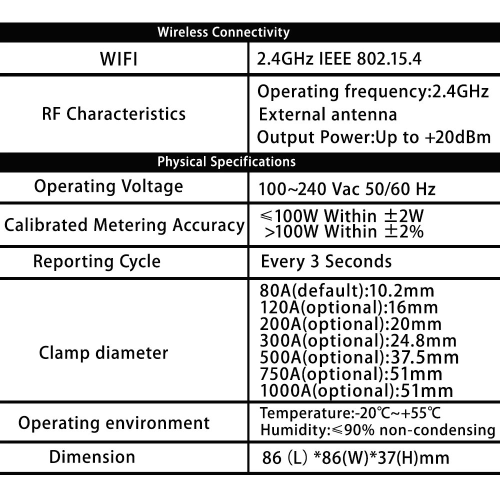 Imagem -02 - Medição de Energia Bi-direcional Medidor Monitor Tuya Wifi Inteligente Phase Power Clamp Transformador Atual Kwh 80a 120a 300a 500a