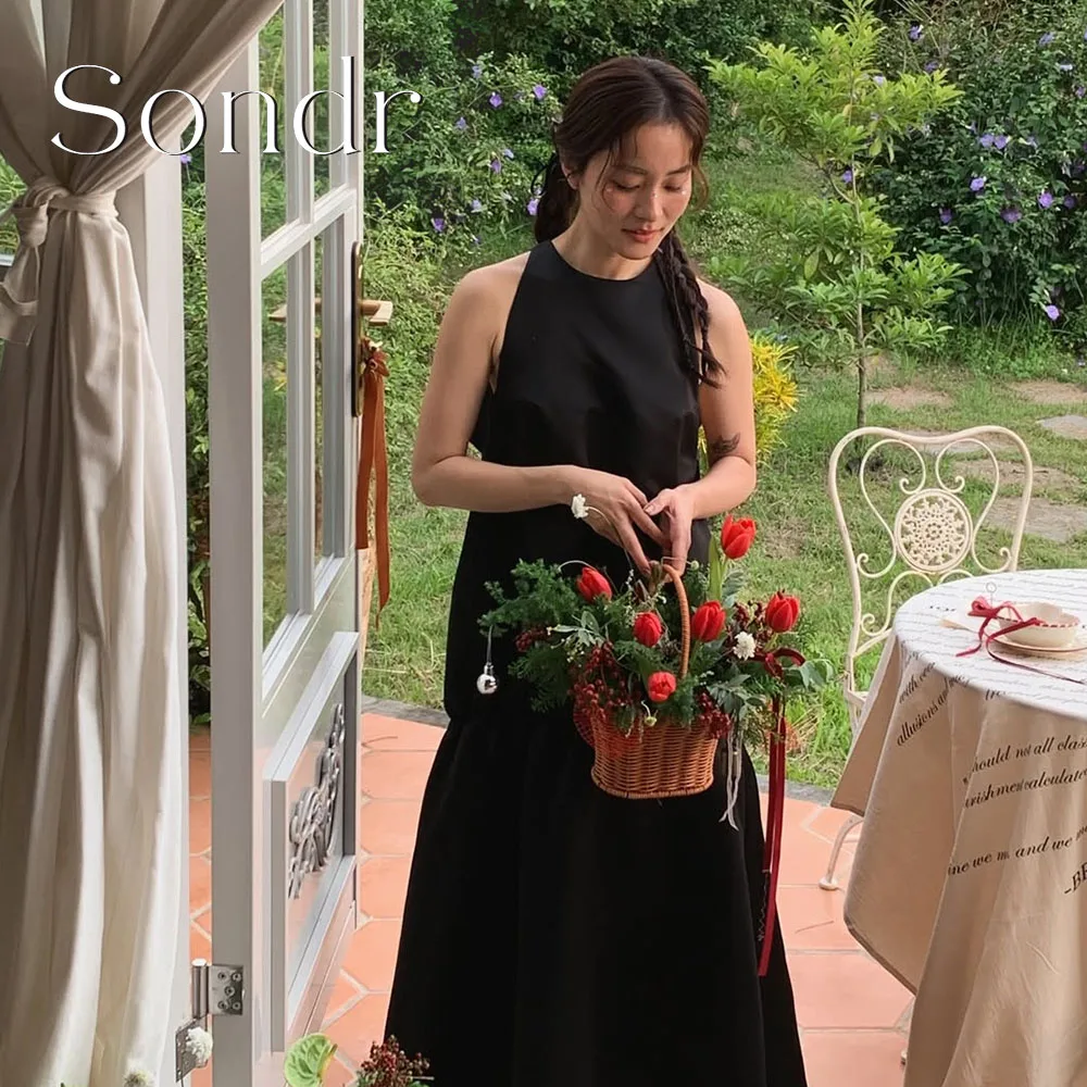 

Sondr Customized Korean Photo Shoot Gown O-Neck Sleeveless Black Evening Dresses Prom Party Dresses