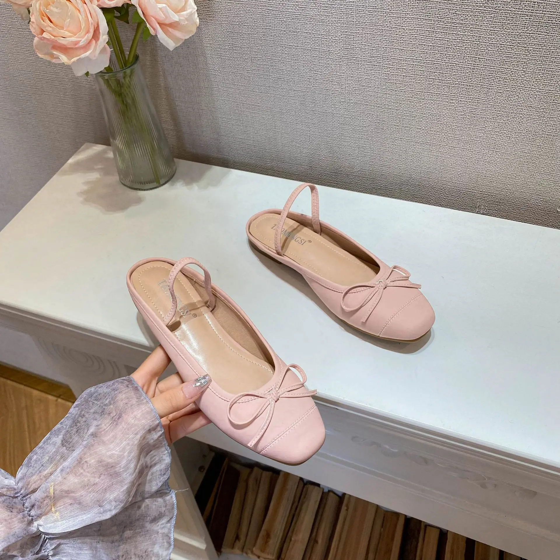 sandales-de-ballet-creuses-a-dos-plat-enveloppees-avec-nœud-a-bout-carre-demi-pantoufles-pour-femmes