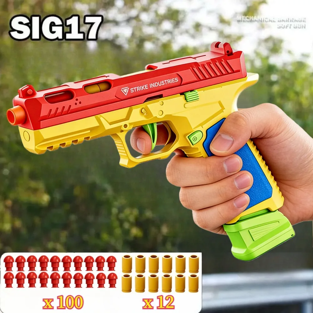 G17 Hanging Toy Gun Continuous Firing Pistol Shell Throwing Airsoft Blowback Empty Outdoor Shooting Gun for Children Adult