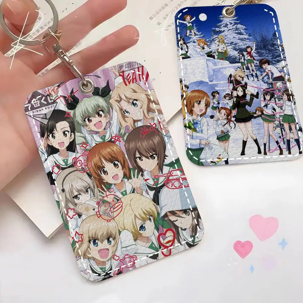 GIRLS Und PANZER Card Case Keychain Access Card Bag Key Tag Ring Leather Card Holder Key Ring Access