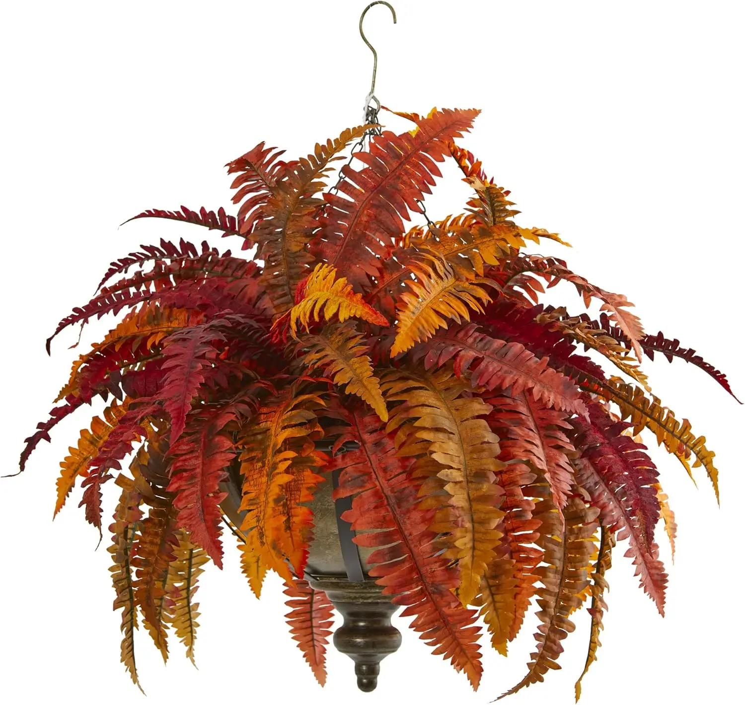 

28in. Autumn Boston Fern Artificial Plant in Hanging Metal Bowl