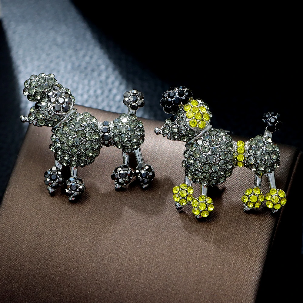 CINDY XIANG Rhinestone Poodle Brooch Small Cute Animal Pin Fashion Jewelry 2 Colors Available