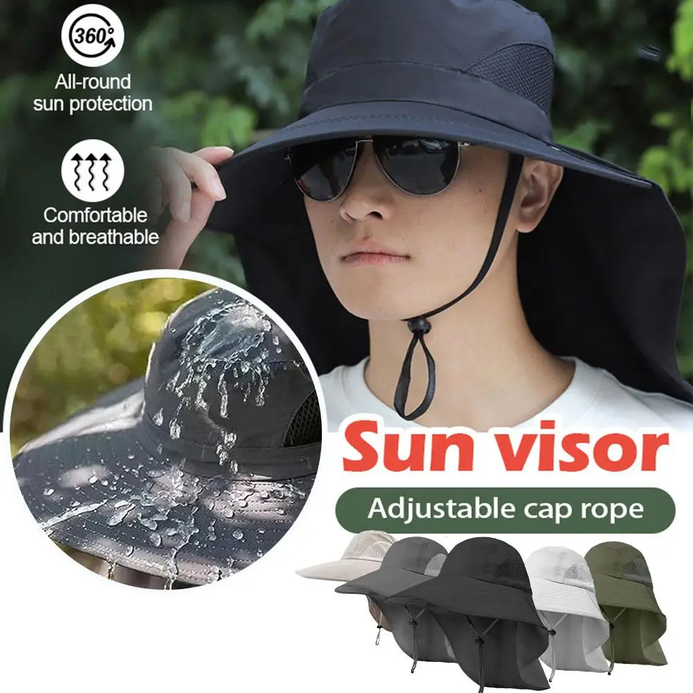 Sun Hat Wide Brim With Neck Flap For Men Women Adjustable Outdoor Sun Protection Safari Cap Hiking Fishing Sunscreen Hat