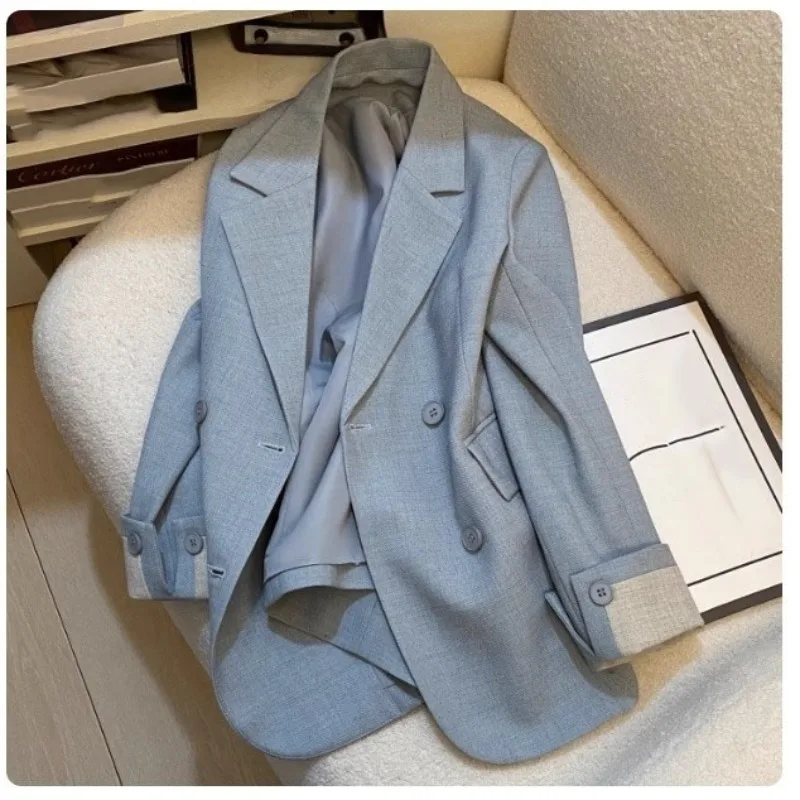 Blue Fashion Design Sense Blazer Women's 2026 Spring Autumn New Korean Temperament Casual Suit Coat Ladies Blazer Jacket Tops