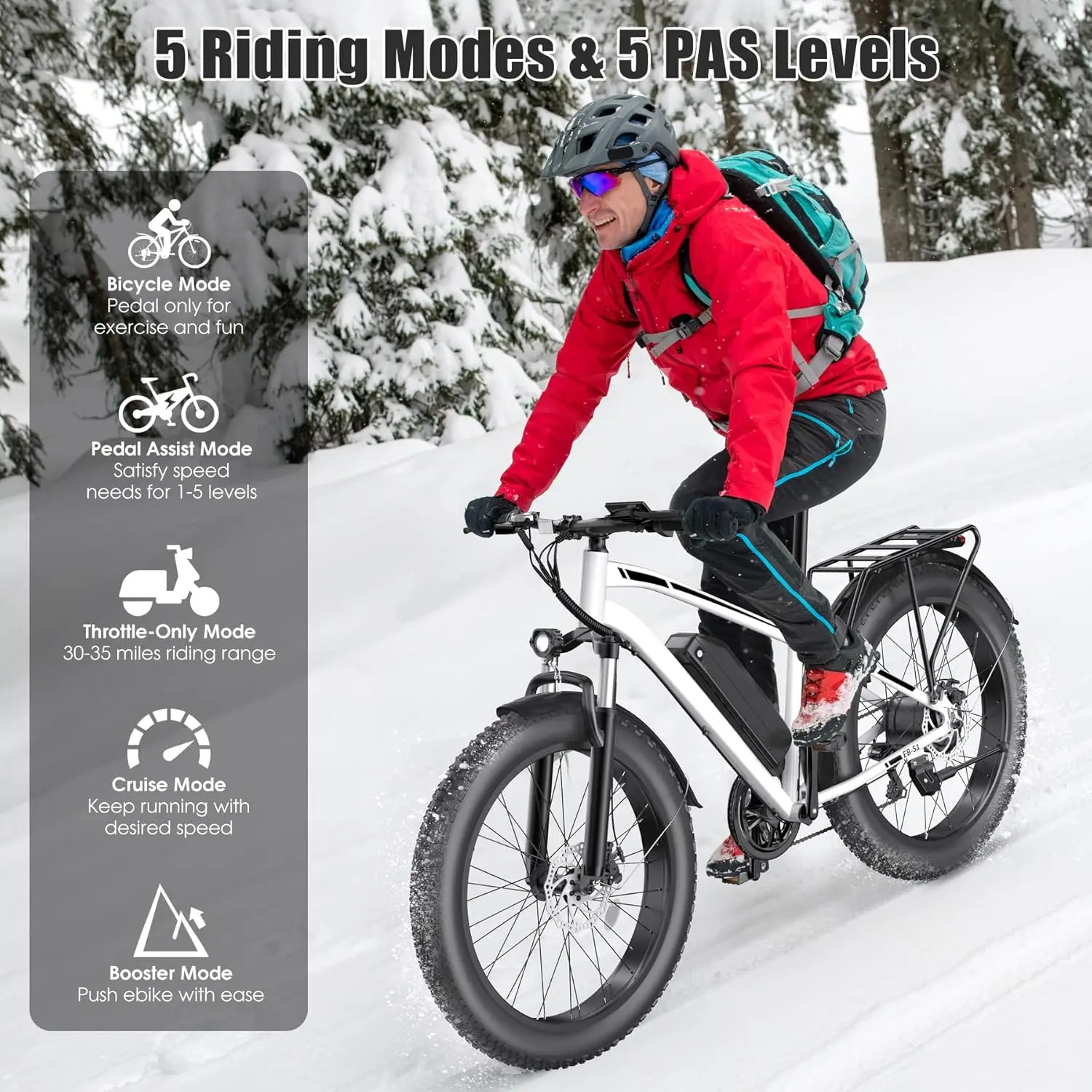 Electric Bike for Adults, 1000W Peak 20MPH 60Miles Ebike,48V 13AH Battery Electric Mountain Bike, 26" x 4'' Fat, Customized