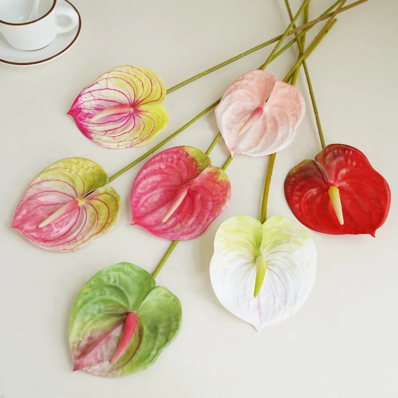 Flor Artificial de Anthurium de PVC de tacto Real, accesorios de decoración de Navidad para el hogar y boda, simulación de tallo único, flor falsa, 1 unidad